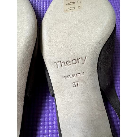$320 Theory Suede Flats Sandals Slingback Brown Womens Size 37 Block Heel New - Picture 6 of 7